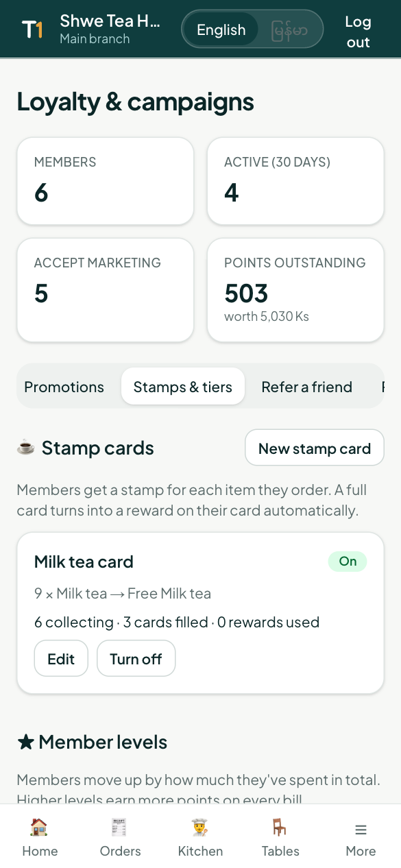 Stamp cards and member levels