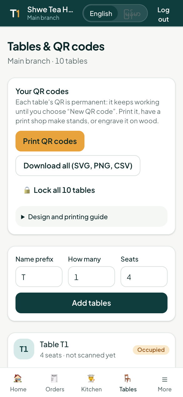 Tables and QR codes